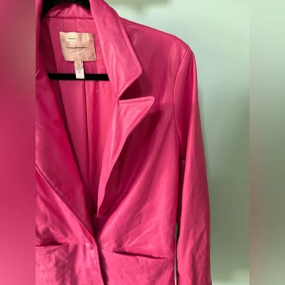 ANTHROPOLOGIE PINK HUTCH VEGAN LEATHER BLAZER SIZE SMALL - Picture 10 of 15
